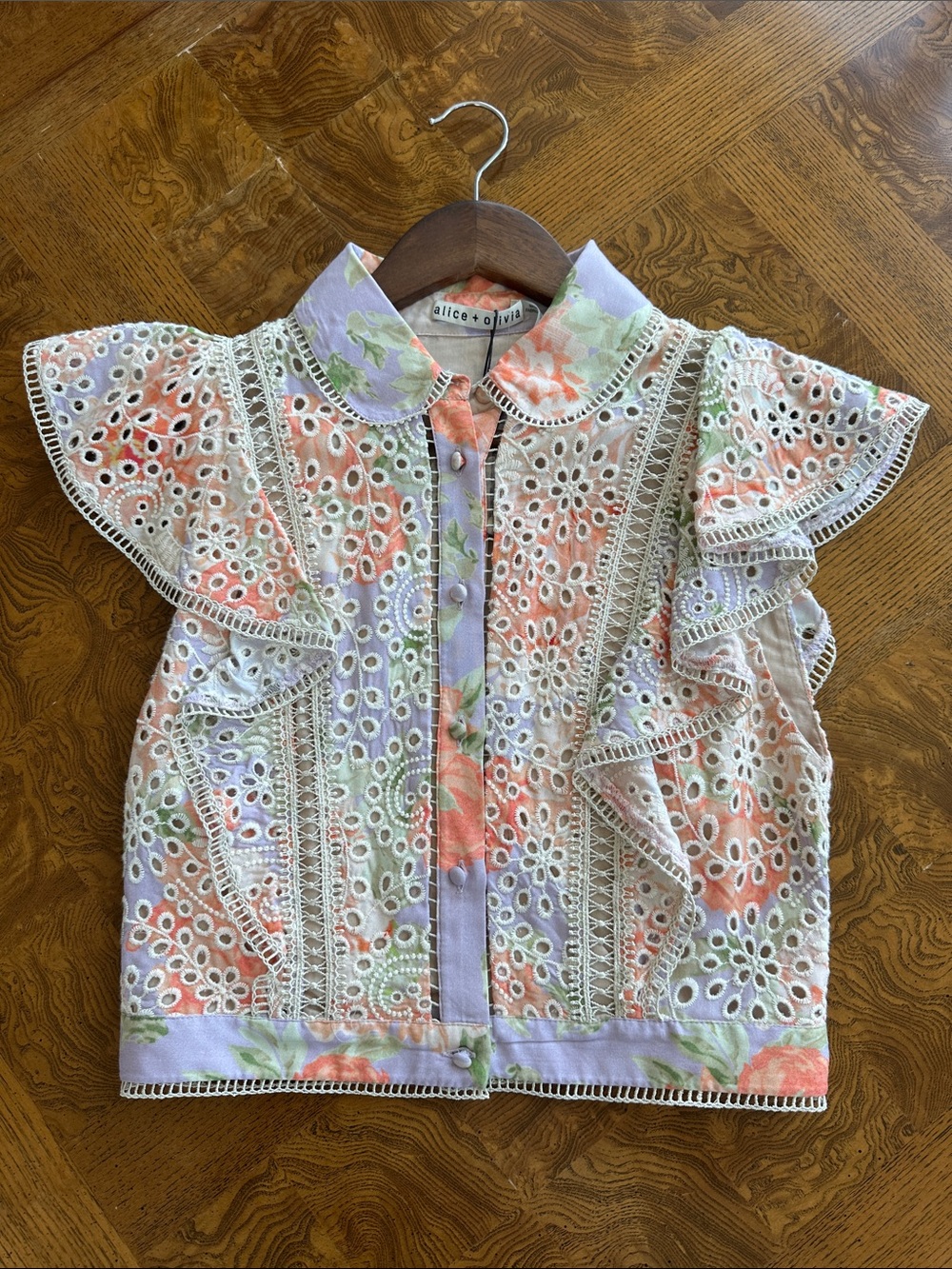 Alice + Olivia Pastel Eyelet Top in Peach and Lavender
